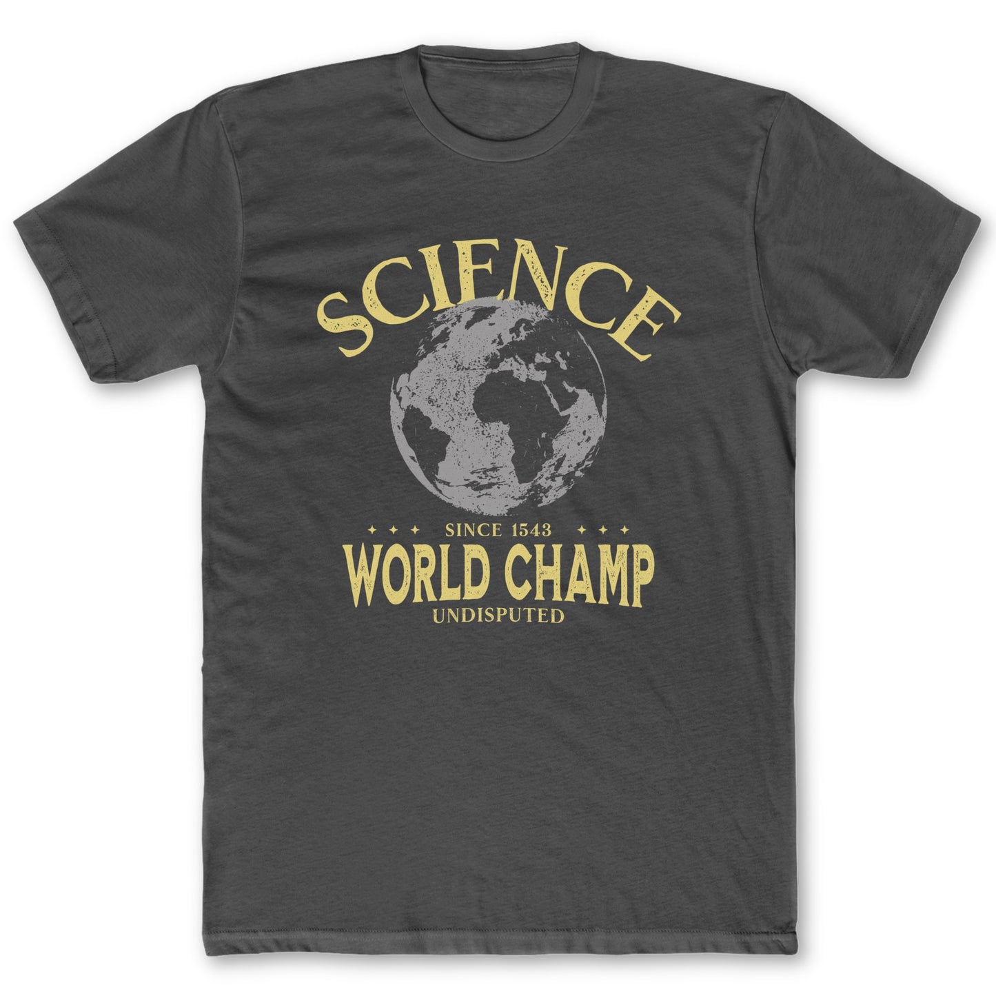 Science World Champ T-Shirt - Funny Science Tee for Nerds & Geeks in Charcoal