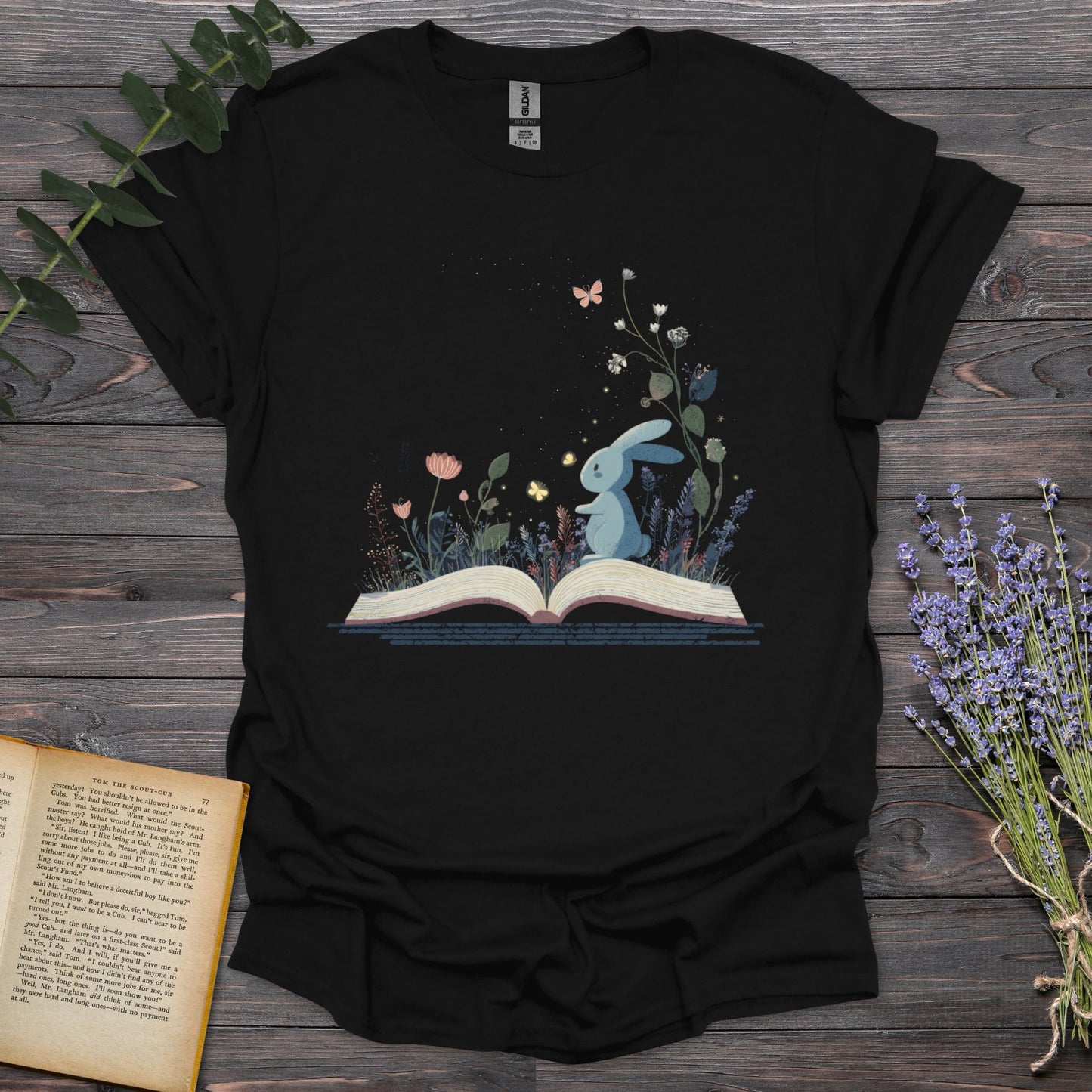 Book Bunny T-Shirt | Comfort Colors® 1717 Black Boba
