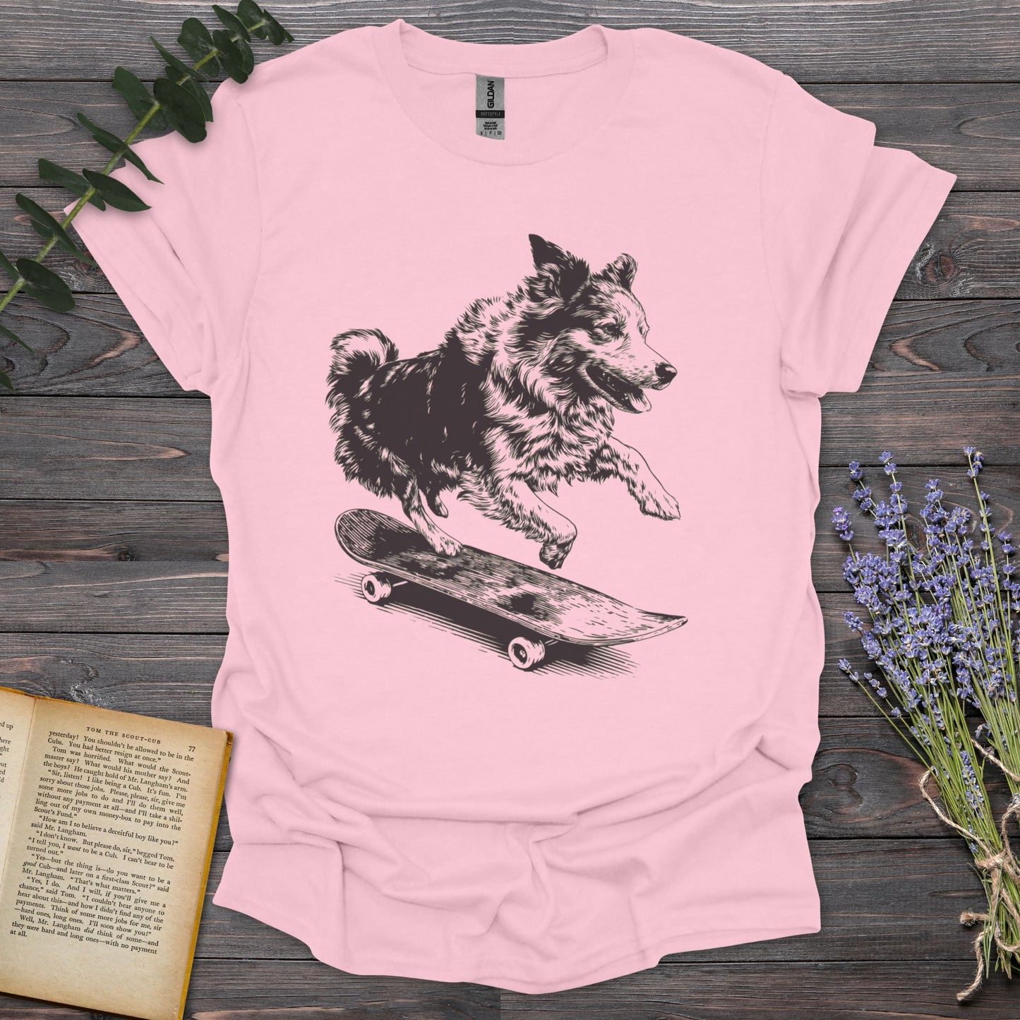 Dog Skater T-Shirt | Comfort Colors® 1717 Light Pink