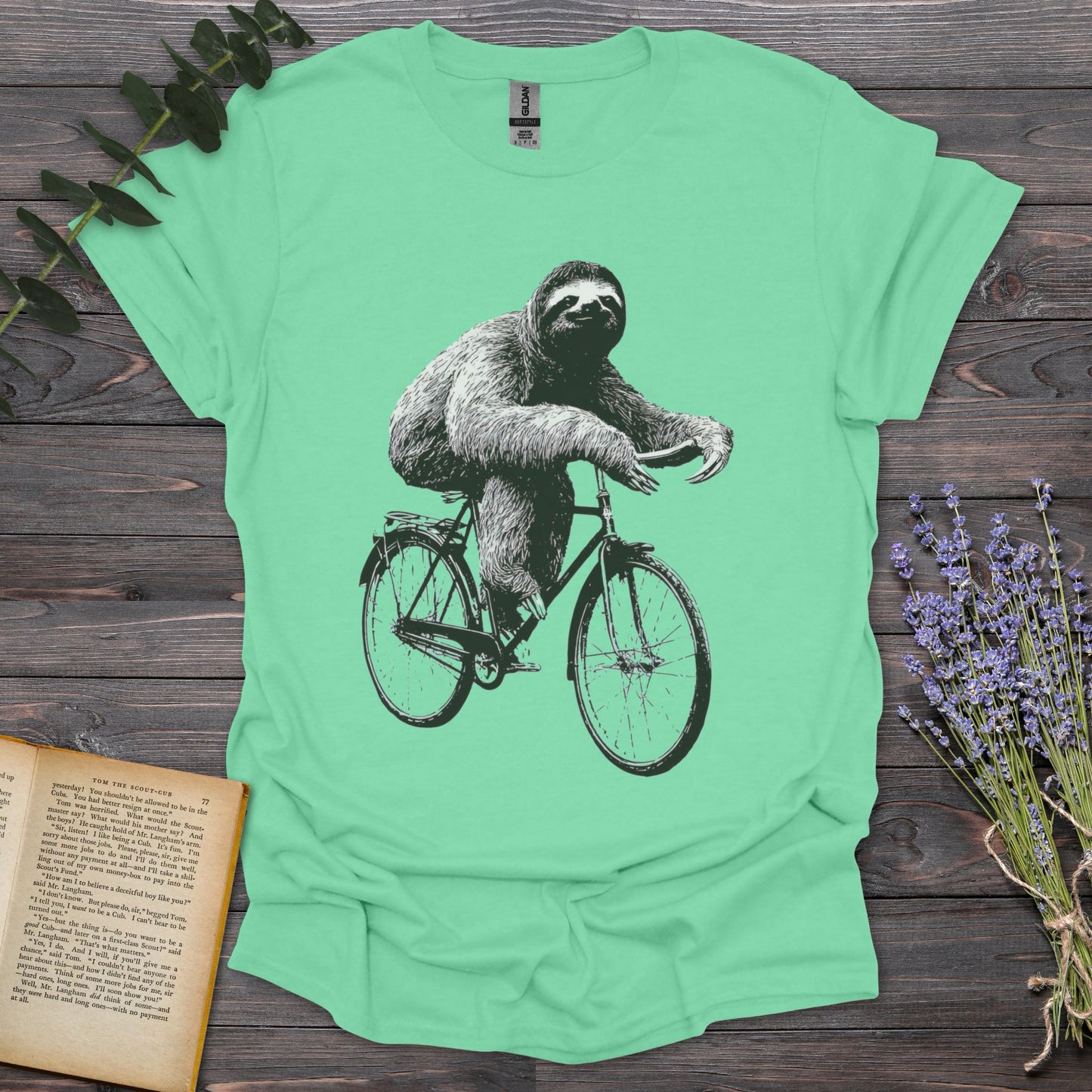 Biker Sloth T-Shirt | Comfort Colors® 1717 Mint