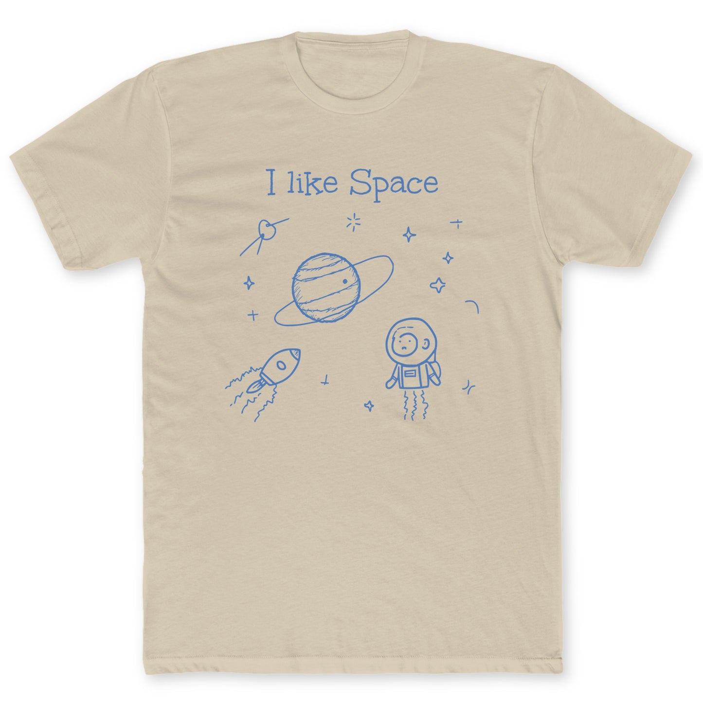 I Like Space Doodle T-Shirt - Funny Space Tee for Nerds & Geeks in Sand