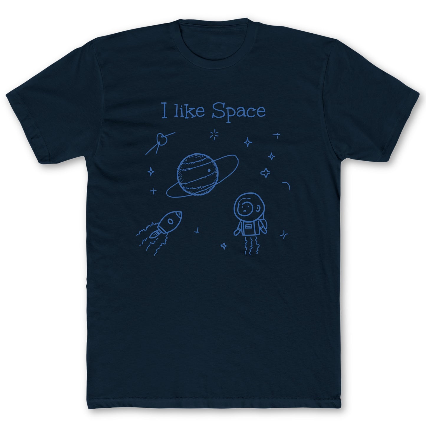 I Like Space Doodle T-Shirt - Funny Space Tee for Nerds & Geeks in Navy
