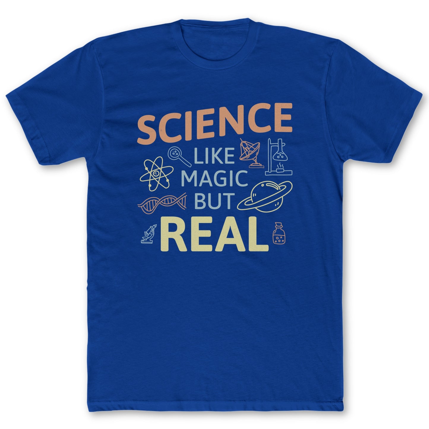 Like Magic But Real T-Shirt - Funny Science Tee for Nerds & Geeks in Royal