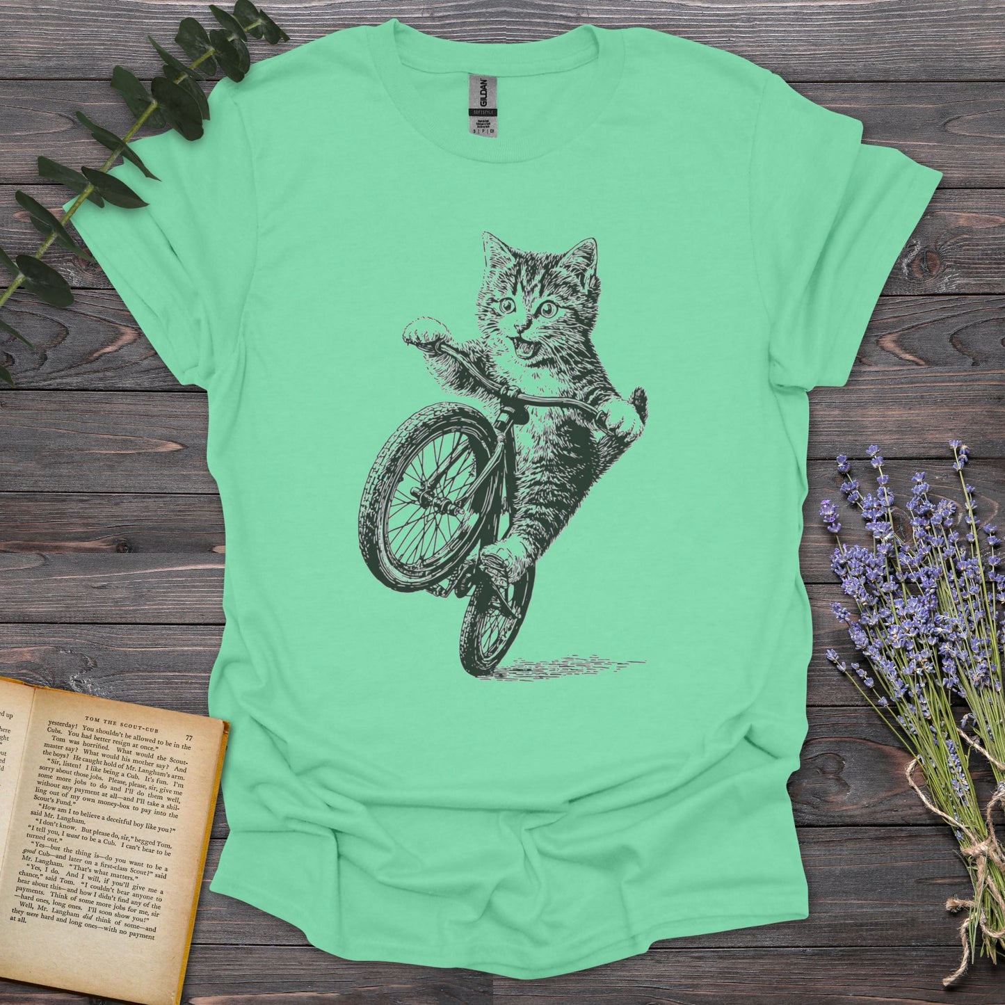 Kitten Bike T-Shirt | Comfort Colors® 1717 Mint