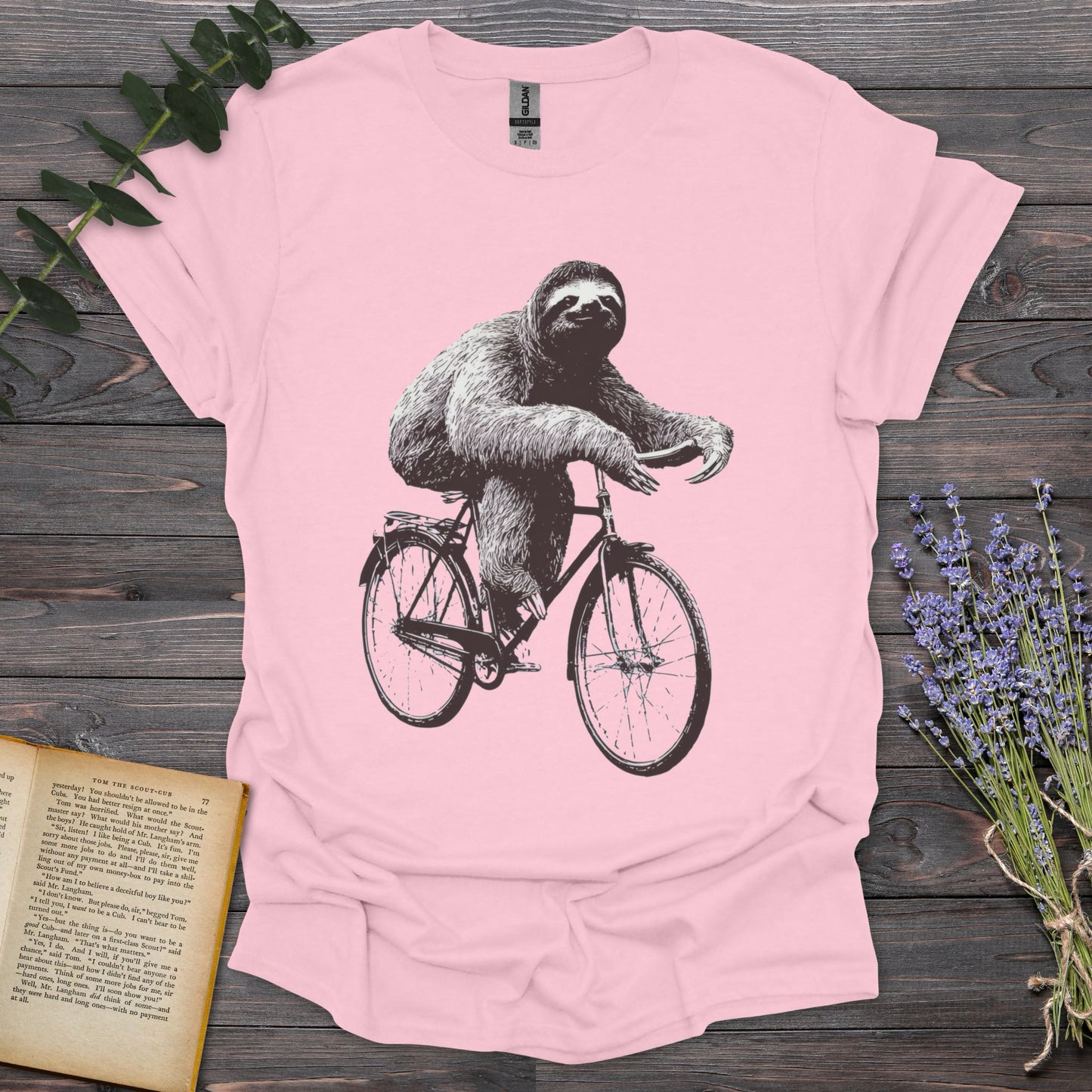 Biker Sloth T-Shirt | Comfort Colors® 1717 Light Pink