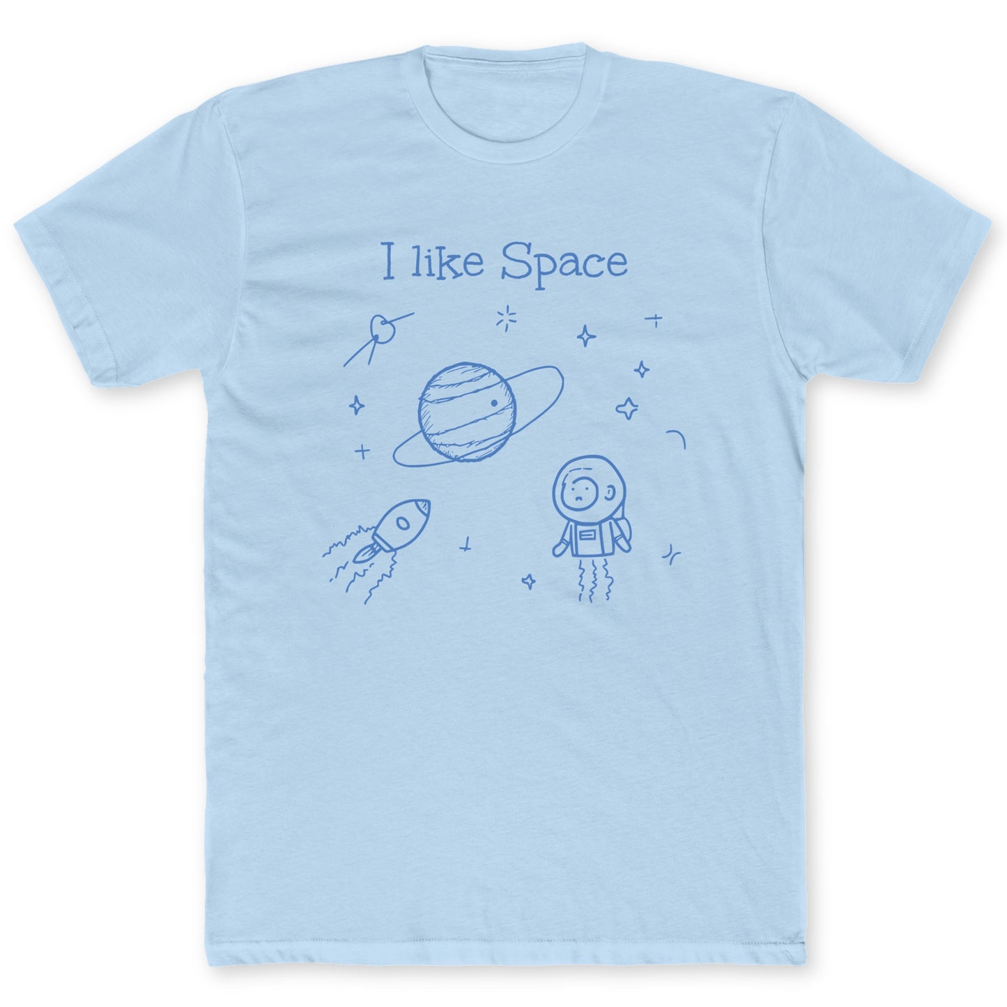 I Like Space Doodle T-Shirt - Funny Space Tee for Nerds & Geeks in Light Blue