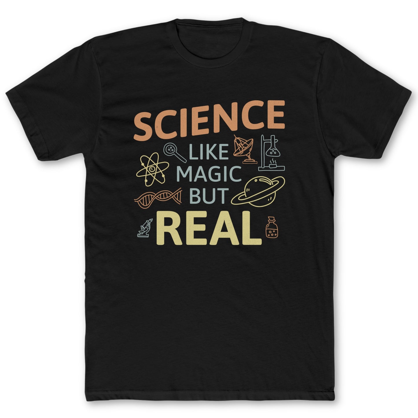 Like Magic But Real T-Shirt - Funny Science Tee for Nerds & Geeks in Black