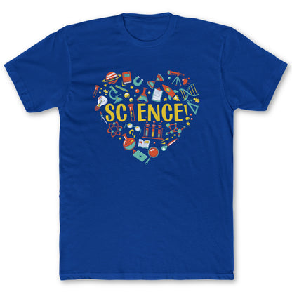Science Heart T Shirt - Funny Science Tee for Nerds & Geeks in Royal