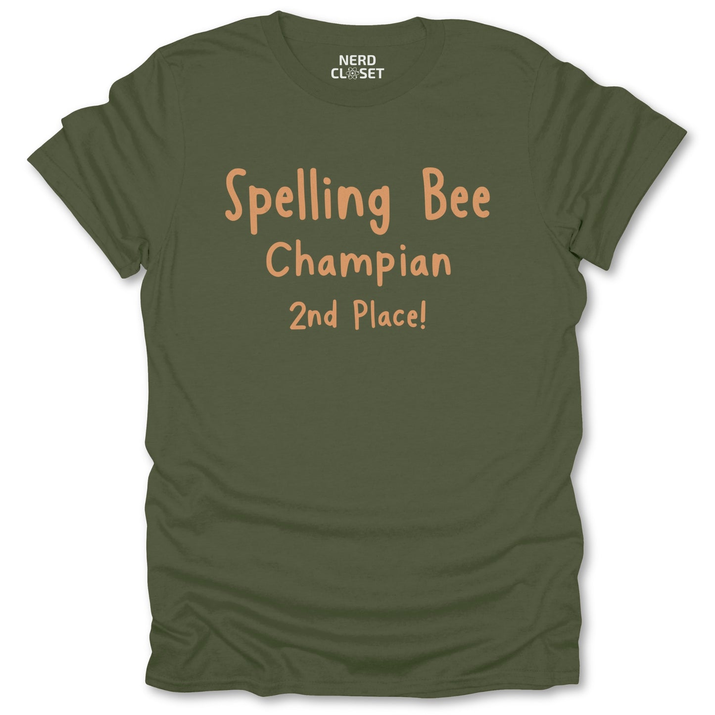 Spelling Bee Champian T-Shirt - Funny Bookish Tee for Nerds & Geeks in Military Green