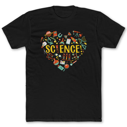 Science Heart T Shirt - Funny Science Tee for Nerds & Geeks in Black