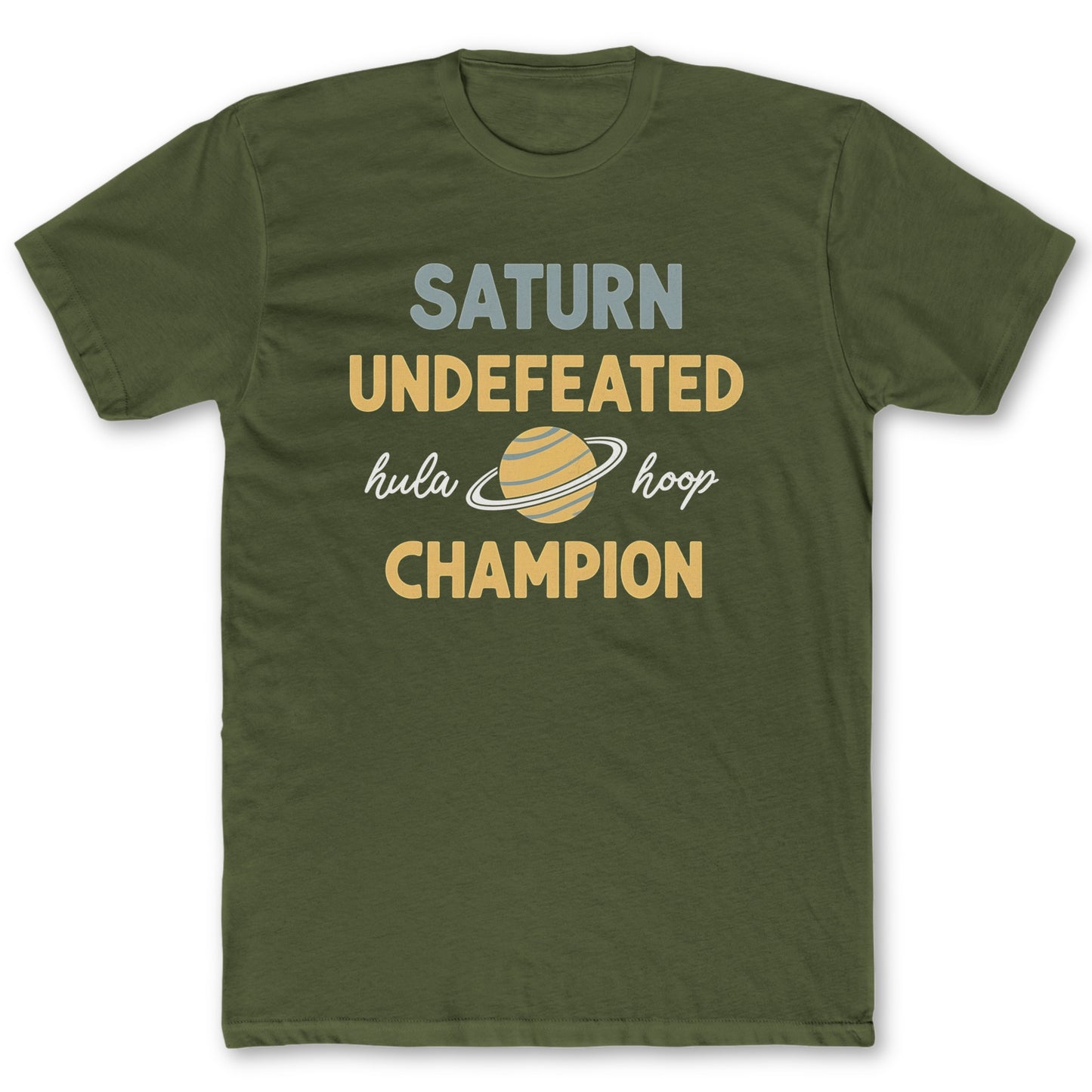 Hula Hoop Champion T-Shirt - Funny Space Tee for Nerds & Geeks in Military Green