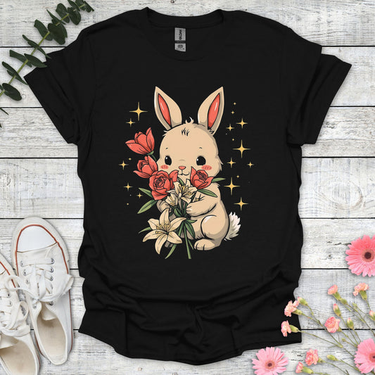 Rose Bunny T-Shirt | Comfort Colors® 1717 Black Boba