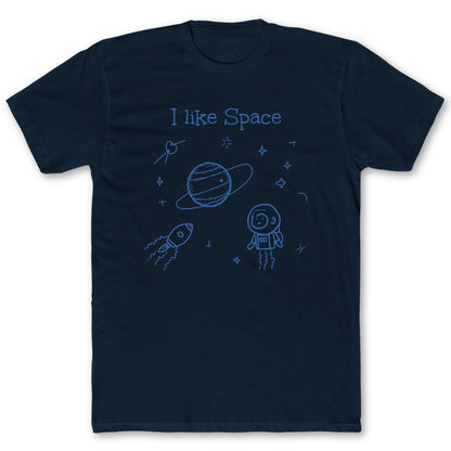 I Like Space Doodle T-Shirt - Funny Space Tee for Nerds & Geeks in Navy