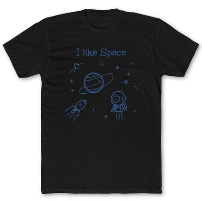 I Like Space Doodle T-Shirt - Funny Space Tee for Nerds & Geeks in Black