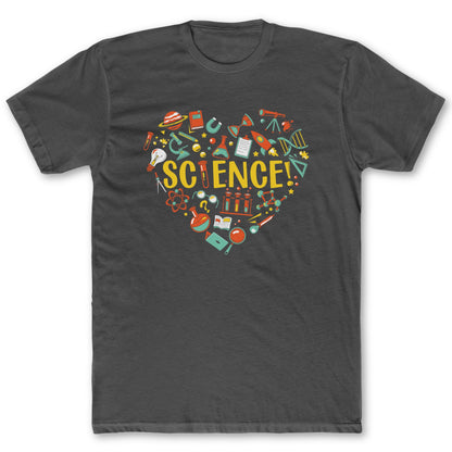 Science Heart T Shirt - Funny Science Tee for Nerds & Geeks in Charcoal