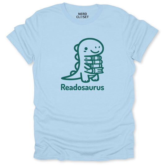 Readosaurus T-Shirt - Funny Bookish Tee for Nerds & Geeks in Light Blue