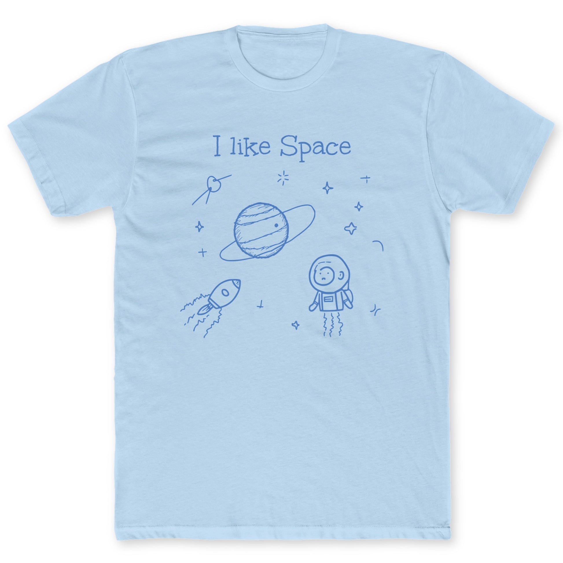 I Like Space Doodle T-Shirt - Funny Space Tee for Nerds & Geeks in Light Blue