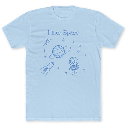 I Like Space Doodle T-Shirt - Funny Space Tee for Nerds & Geeks in Light Blue