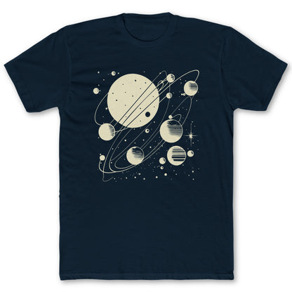 Vintage Planets T-Shirt - Funny Space Tee for Nerds & Geeks in Navy