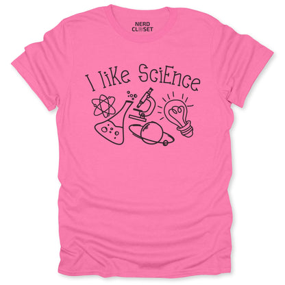 I Like Science Doodle T-Shirt - Funny Science Tee for Nerds & Geeks in Azalea