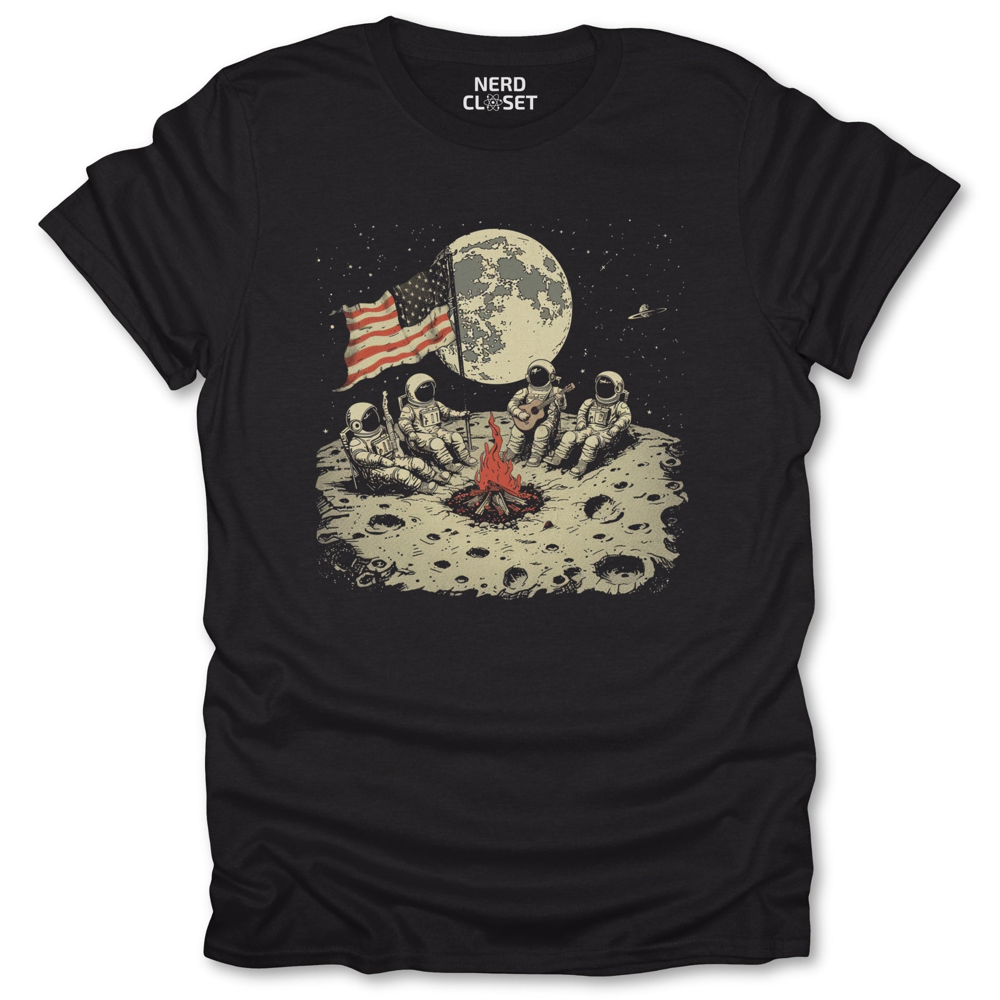 Astronaut Campfire T-Shirt - Funny Space Tee for Nerds & Geeks in Black