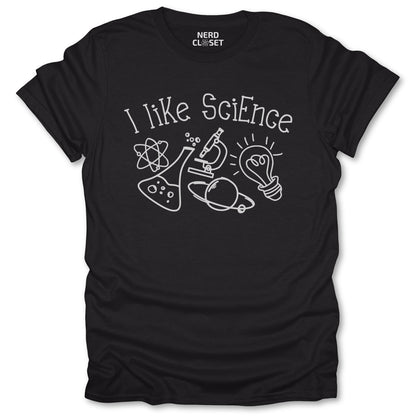 I Like Science Doodle T-Shirt - Funny Science Tee for Nerds & Geeks in Black