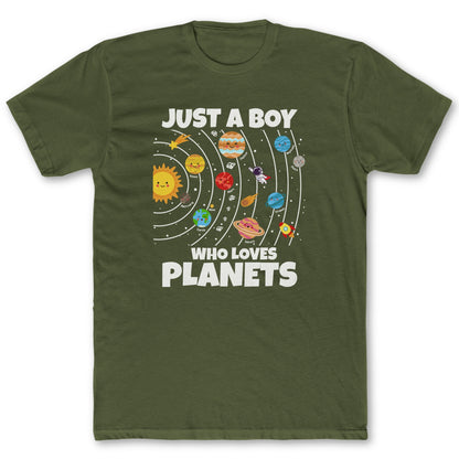 Just a Boy T-Shirt - Funny Space Tee for Nerds & Geeks in Military Green