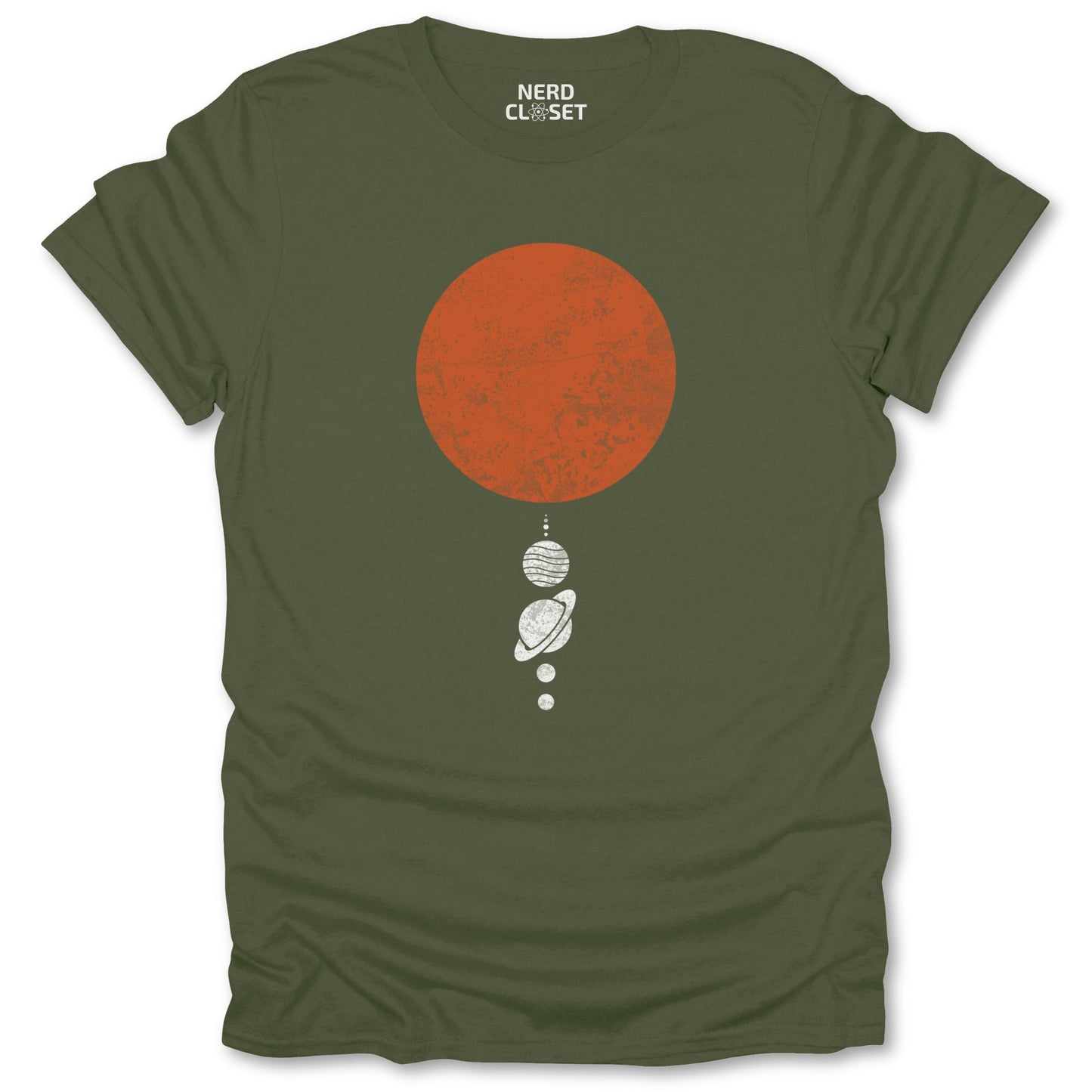 To Scale Solar System T-Shirt - Funny Space Tee for Nerds & Geeks in Military Green