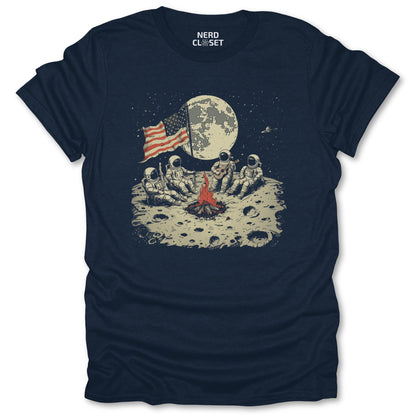 Astronaut Campfire T-Shirt - Funny Space Tee for Nerds & Geeks in Navy