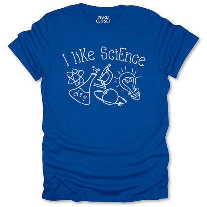 I Like Science Doodle T-Shirt - Funny Science Tee for Nerds & Geeks in Royal