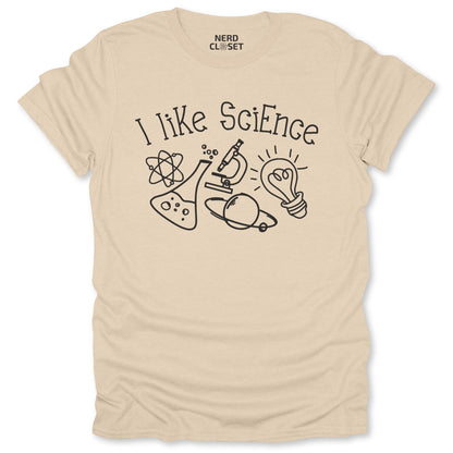 I Like Science Doodle T-Shirt - Funny Science Tee for Nerds & Geeks in Sand