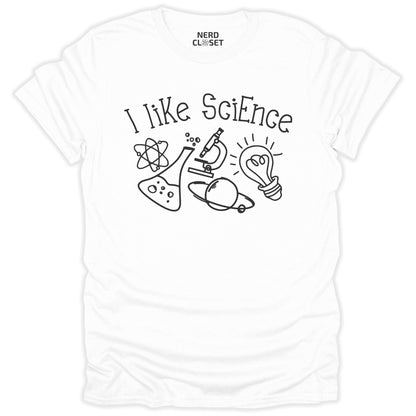 I Like Science Doodle T-Shirt - Funny Science Tee for Nerds & Geeks in White